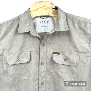 Orvis SS Button Down Beige Woven Tech Lightweight Quick Dry Size XL UPF 30